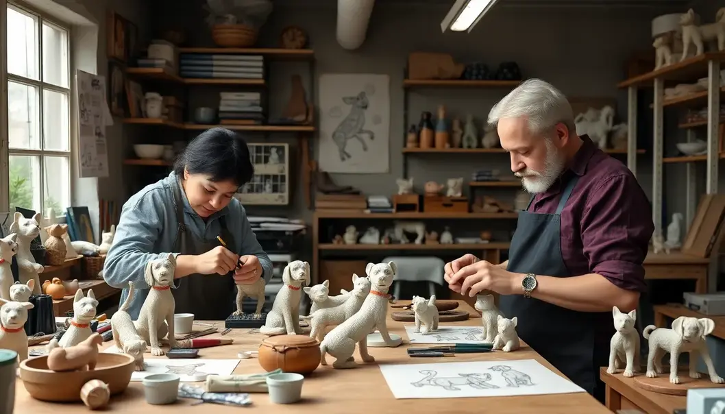 A collection of pet-inspired figures warmly decorating a living space.