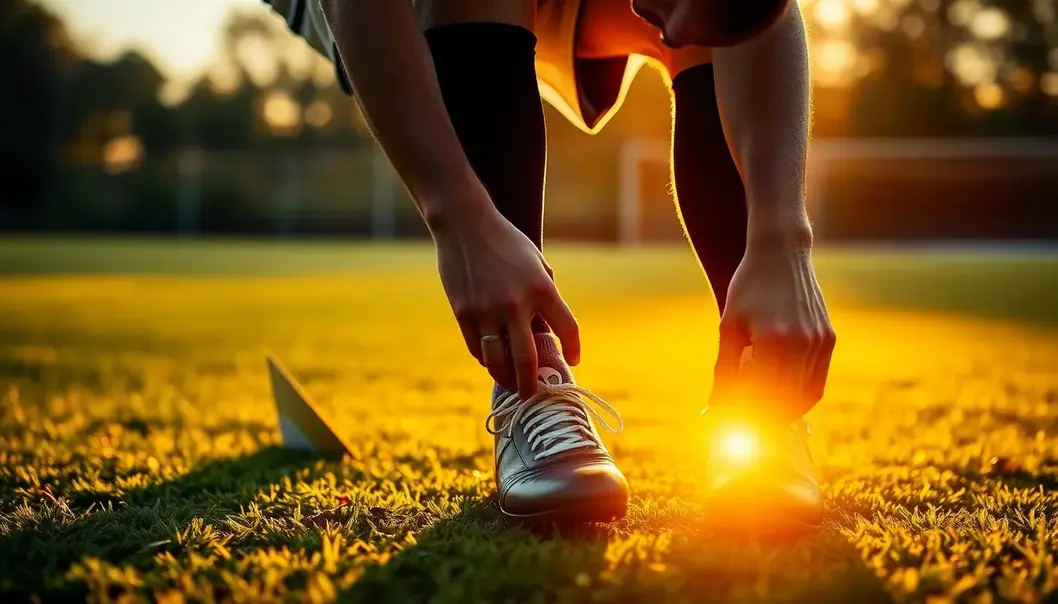 A start to the day: lacing up for morning training.